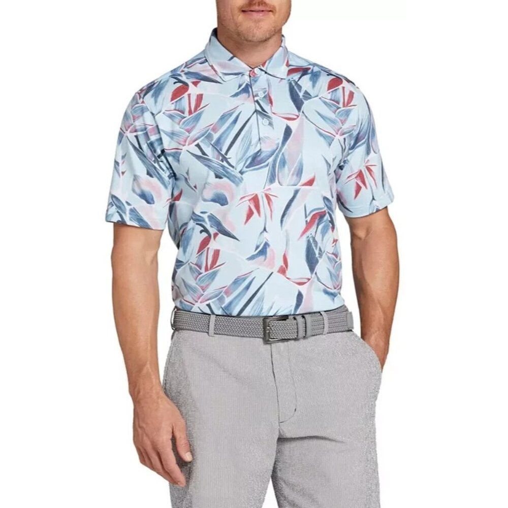 Walter Hagen Polo Mens Floral All Over Bird Bluejay 11 Majors Shirt Size XL